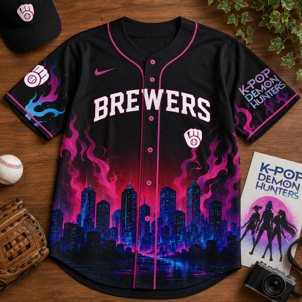 Unisex Milwaukee Brewers K Pop Demon Hunters Night 2026 Baseball Jersey for Baseball and K Pop Fans