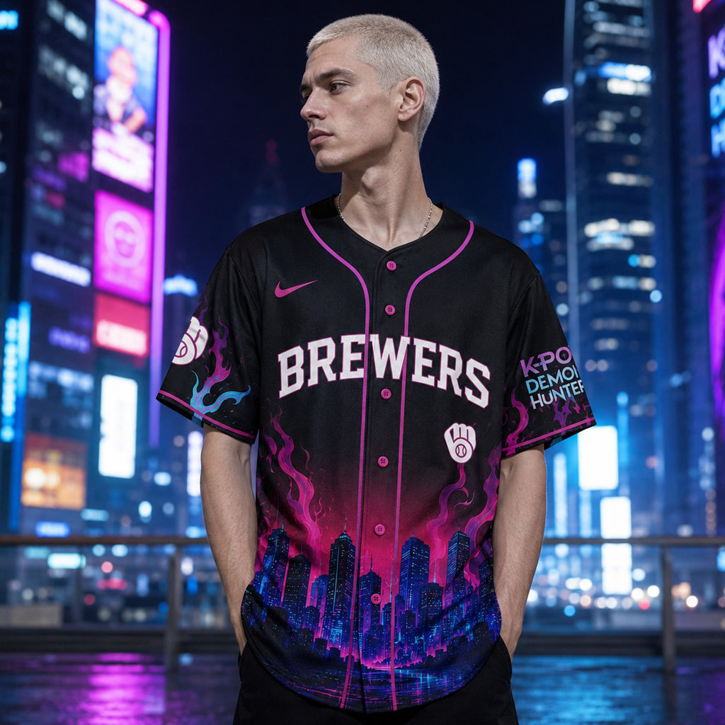 Unisex Milwaukee Brewers K Pop Demon Hunters Night 2026 Baseball Jersey for Baseball and K Pop Fans