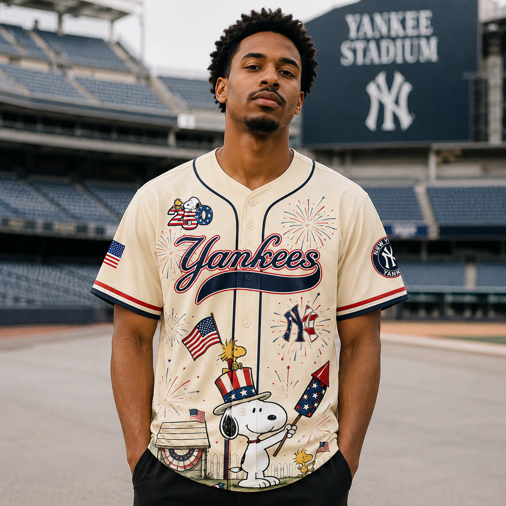Unisex New York Yankees x Peanuts USA 250th Anniversary 2026 Baseball Jersey for Baseball and Patriotic Fans