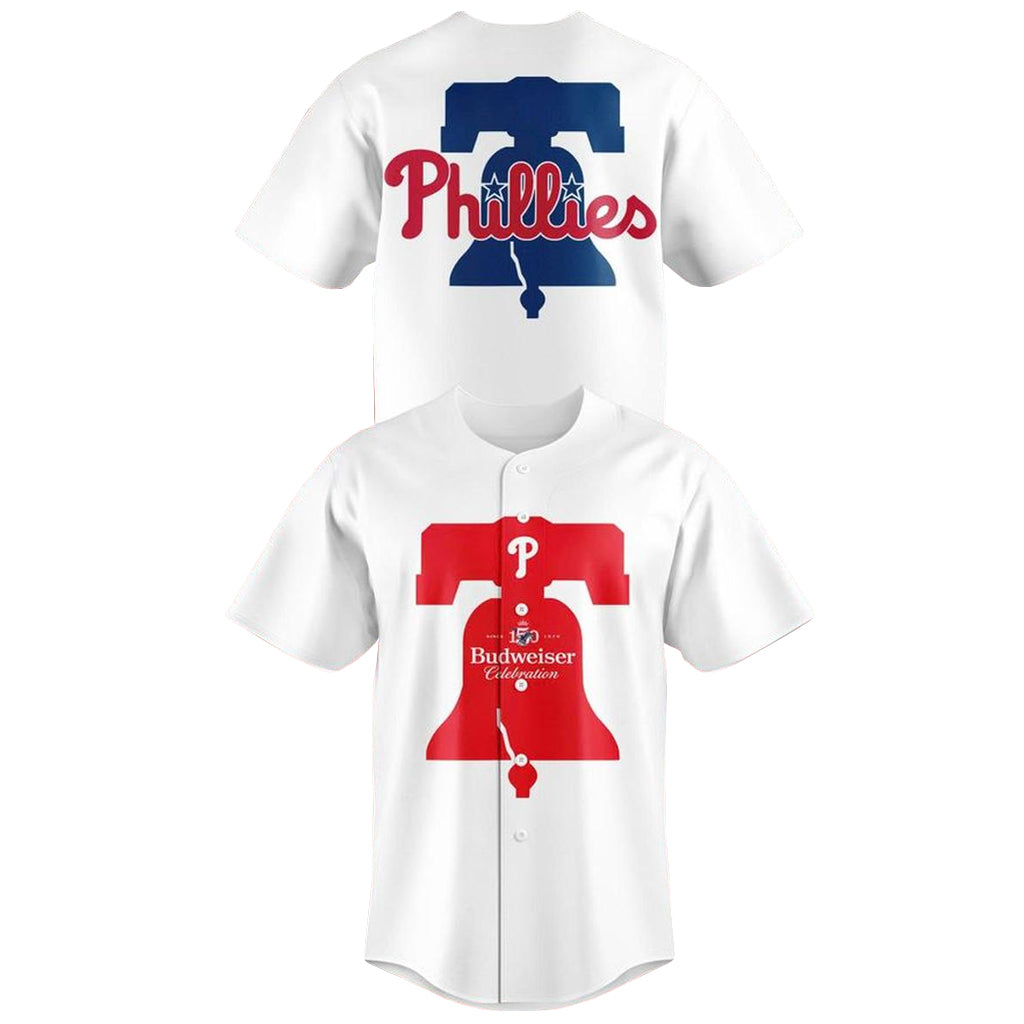 Unisex Philadelphia Phillies x Budweiser 150th Anniversary 2026 Graphic Baseball Jersey for Baseball and Beer Fans
