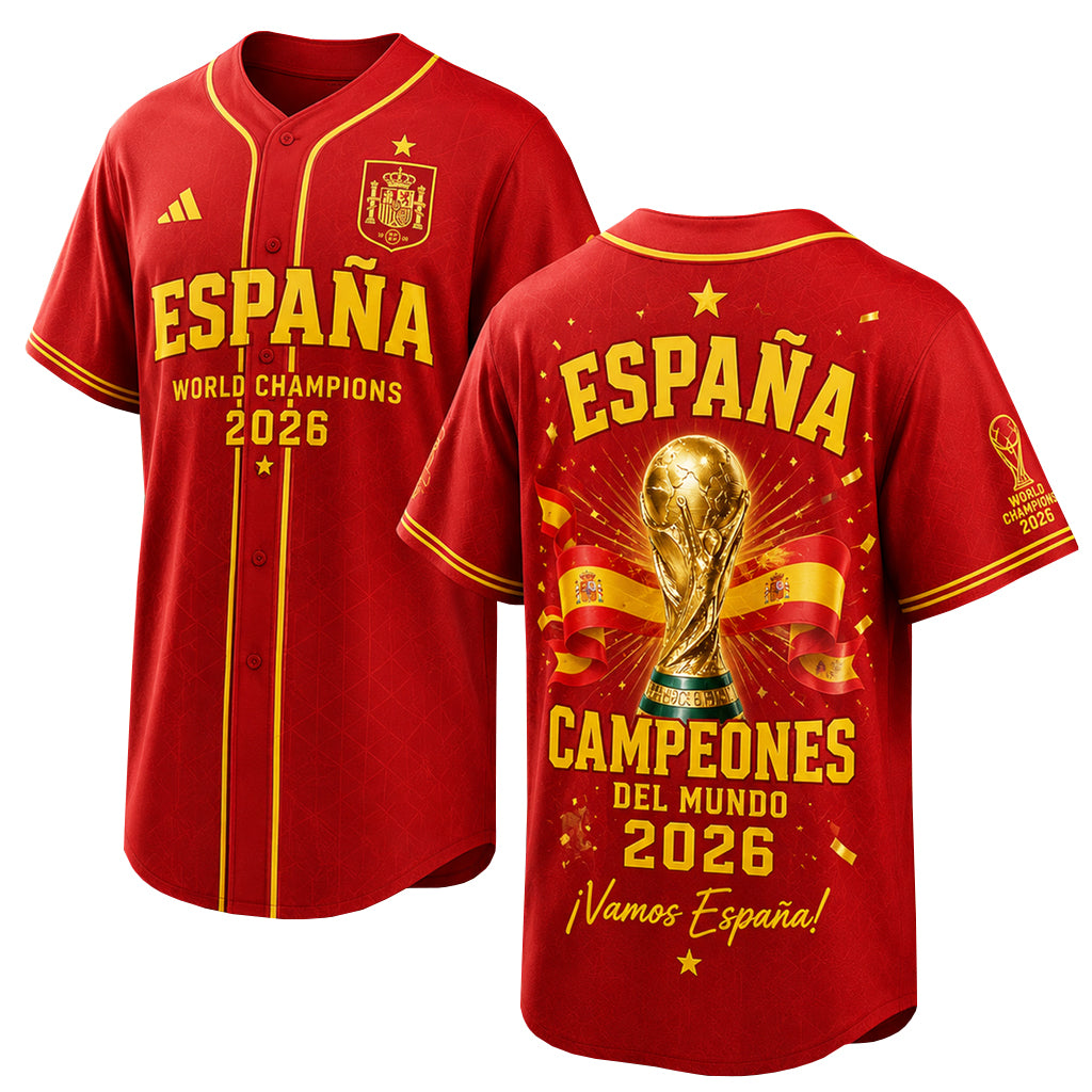 Unisex Spain Espana Campeones Del Mundo World Cup 2026 Champions Graphic Baseball Jersey for Soccer Fans