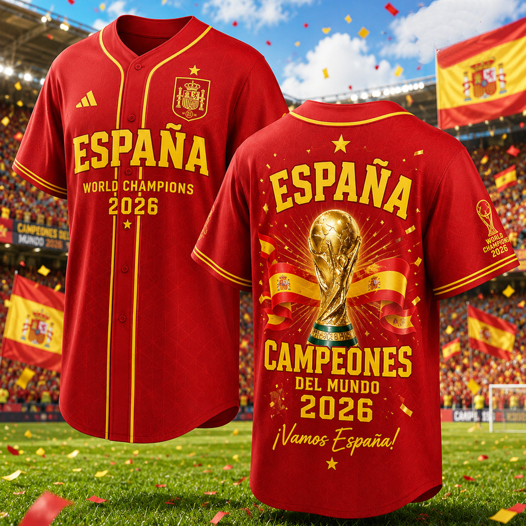 Unisex Spain Espana Campeones Del Mundo World Cup 2026 Champions Graphic Baseball Jersey for Soccer Fans
