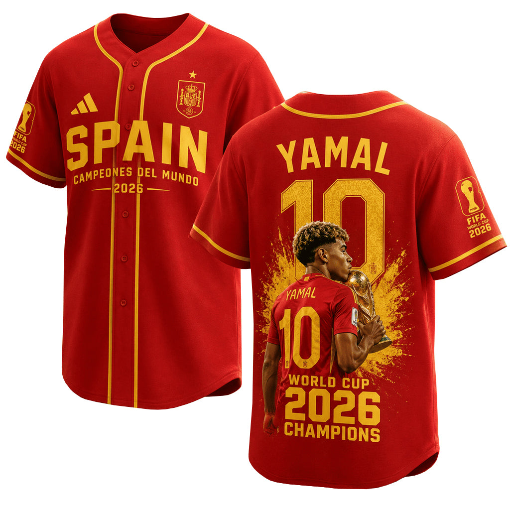 Unisex Spain Lamine Yamal Campeones Del Mundo World Cup 2026 Champions Graphic Baseball Jersey for Soccer Fans
