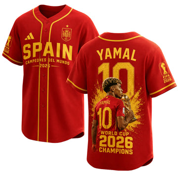 Unisex Spain Lamine Yamal Campeones Del Mundo World Cup 2026 Champions Graphic Baseball Jersey for Soccer Fans