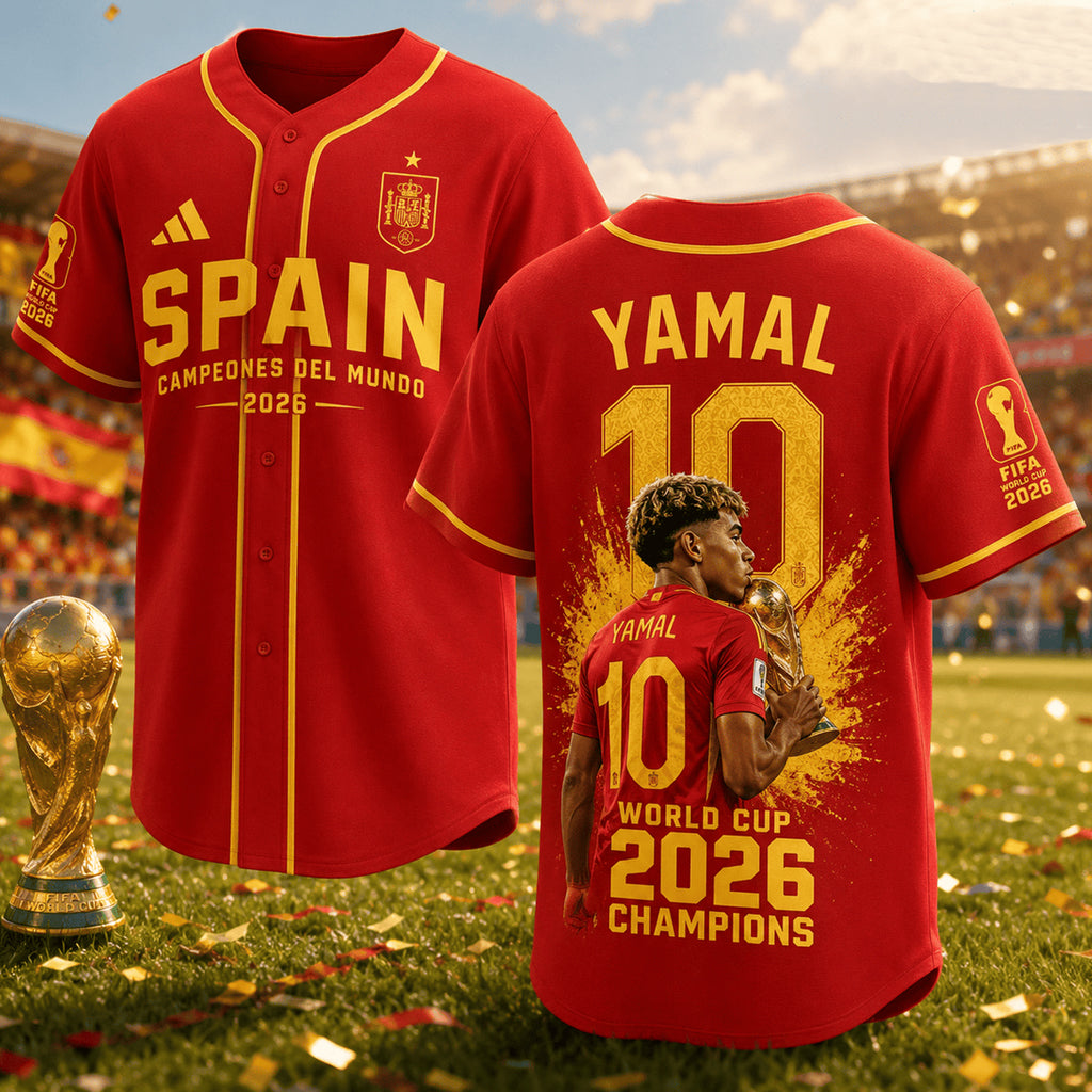 Unisex Spain Lamine Yamal Campeones Del Mundo World Cup 2026 Champions Graphic Baseball Jersey for Soccer Fans