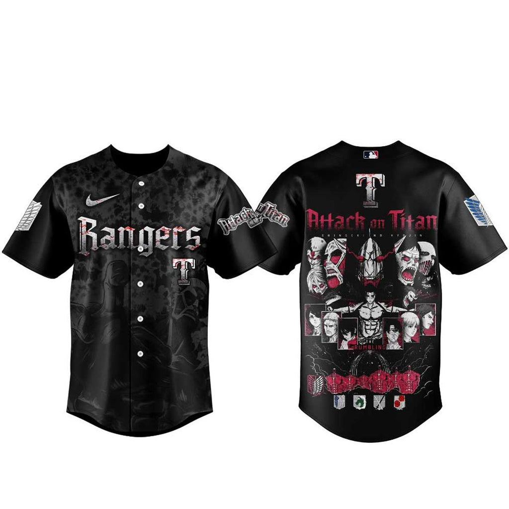 Unisex Texas Rangers Attack on Titan 2026 Baseball Jersey for Baseball and Anime Fans