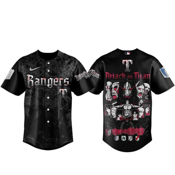Unisex Texas Rangers Attack on Titan 2026 Baseball Jersey for Baseball and Anime Fans
