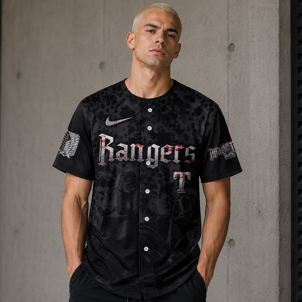 Unisex Texas Rangers Attack on Titan 2026 Baseball Jersey for Baseball and Anime Fans