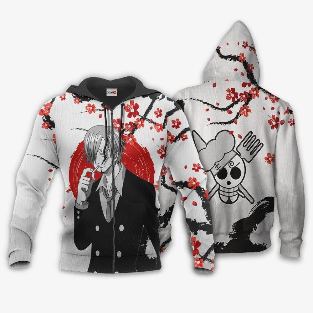 Vinsmoke Sanji Japan Cherry Blossoms One Piece Anime 1k484 Fan Gift Stylist Unisex Cartoon Graphic Outfits Aop 3d Hoodie, Zip Hoodie