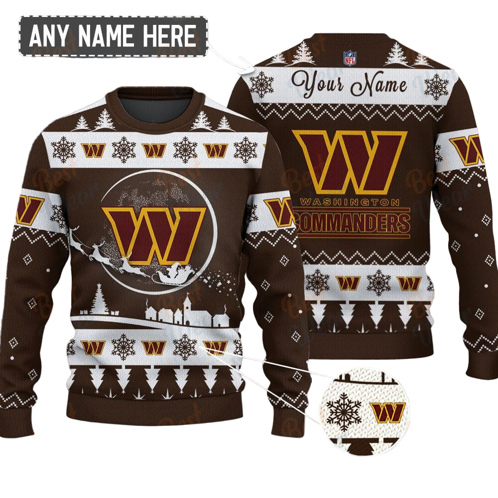 Washington Commanders NFL Ugly Christmas Sweater - Name Customized