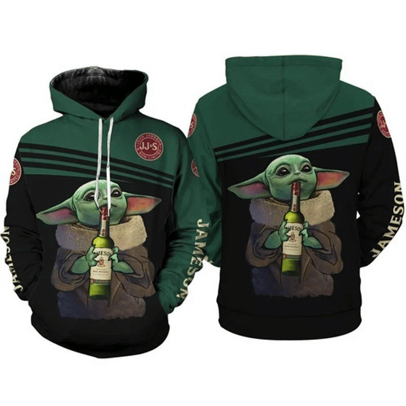 Whisky Lovers Baby Yoda Holding Jame 3d Hoodie Zip Hoodie