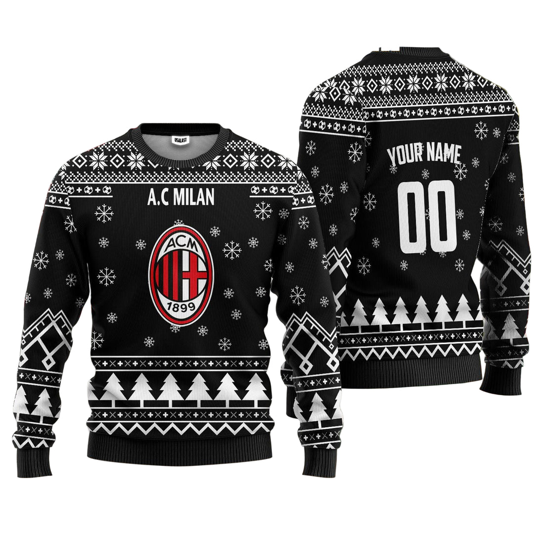 A.C Milan Personalized Ugly Christmas Sweater Black Version ? Usalast