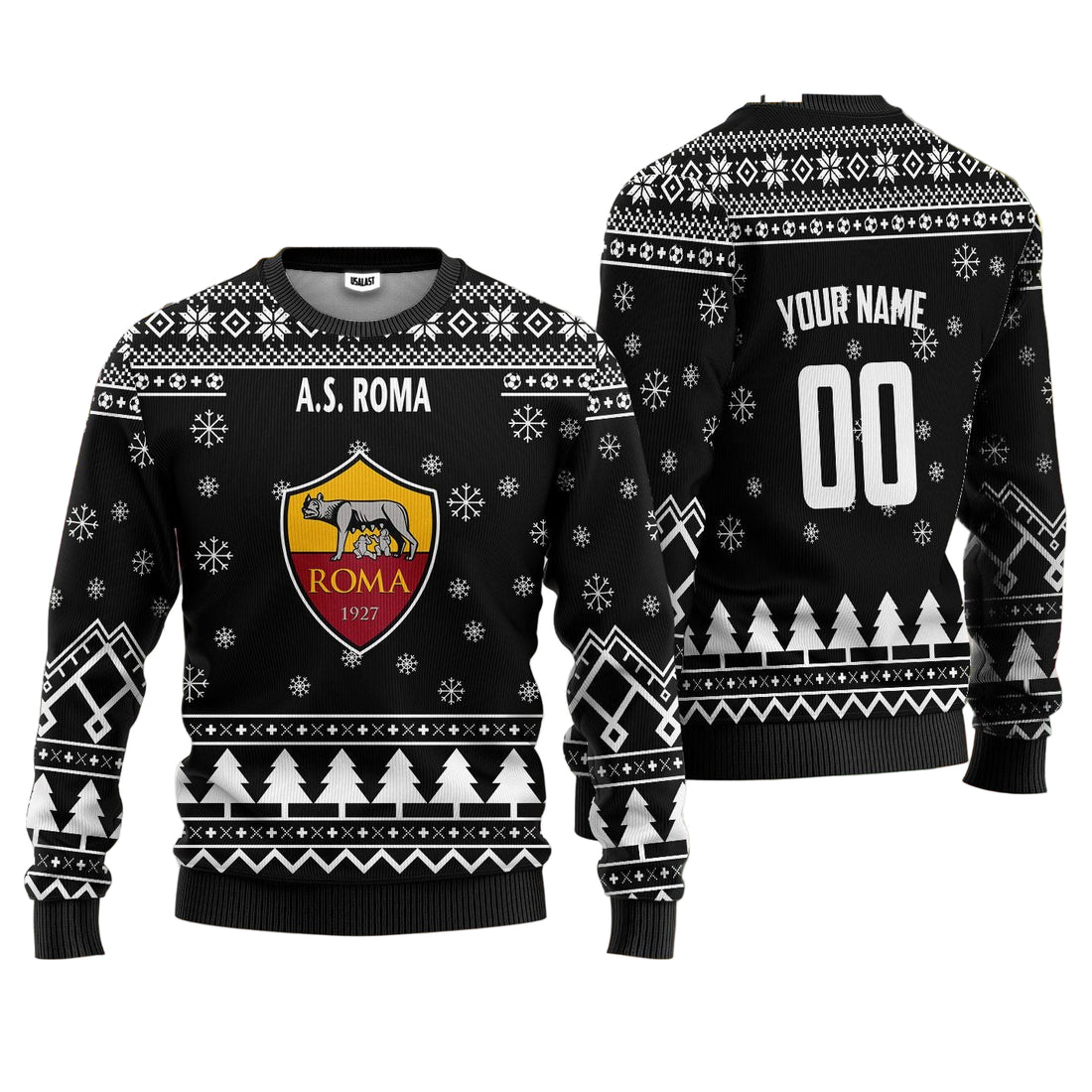 A.S Roma Personalized Ugly Christmas Sweater Black Version ? Usalast