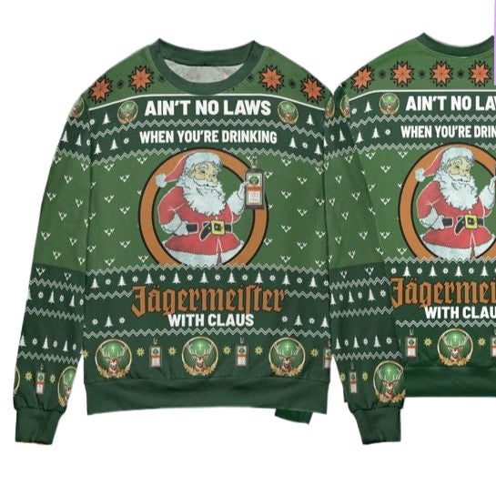 Aint No Laws When Youre Drink Jagermeister With Claus Merry Xmas Whiskey 3d Ugly Christmas Sweater ? Usalast