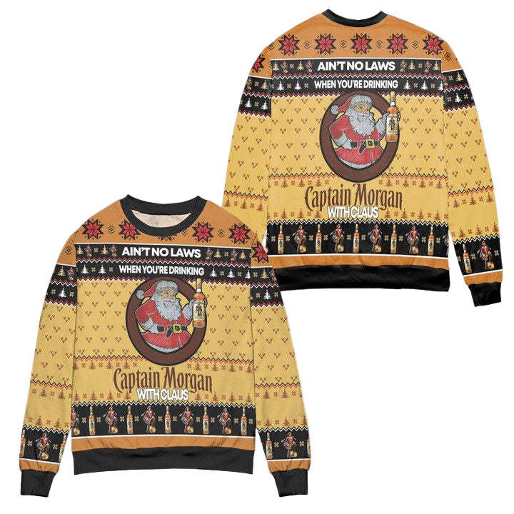 Aint No Laws When Youre Drinking Captain Morgan With Claus Ugly Christmas Sweater ? Yellow ? Usalast