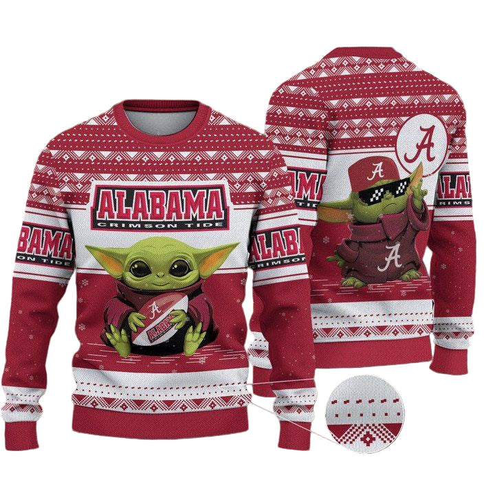 Alabama Crimson Baby Yoda Tide Merry Christmas Knitted Ugly Sweater ? Usalast