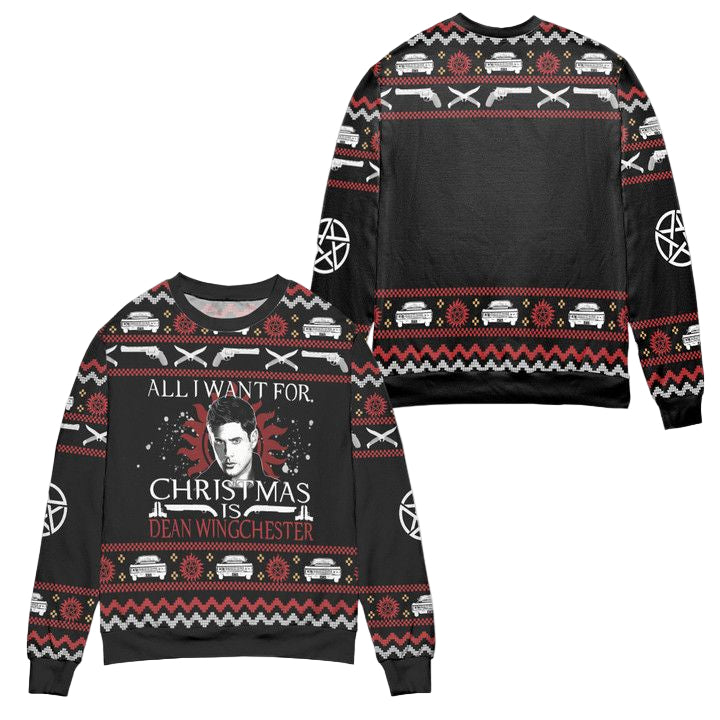 All I Want For Christmas Is Dean Winchester Supernatural Ugly Christmas Sweater ? Black ? Usalast