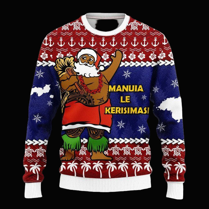 American Samoa Bchristmas Santa Claus Polynesian Knitted Long-Sleeved Sweater A24 ? Usalast