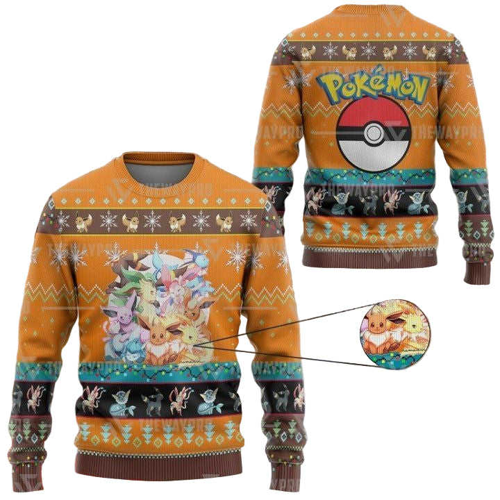Anime Pokemon Eevee And Eeveelutions Christmas Sweater ? Usalast