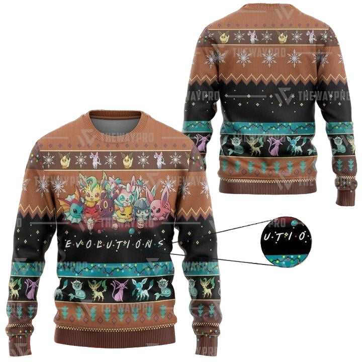 Anime Pokemon Evolutions Christmas Sweater ? Usalast