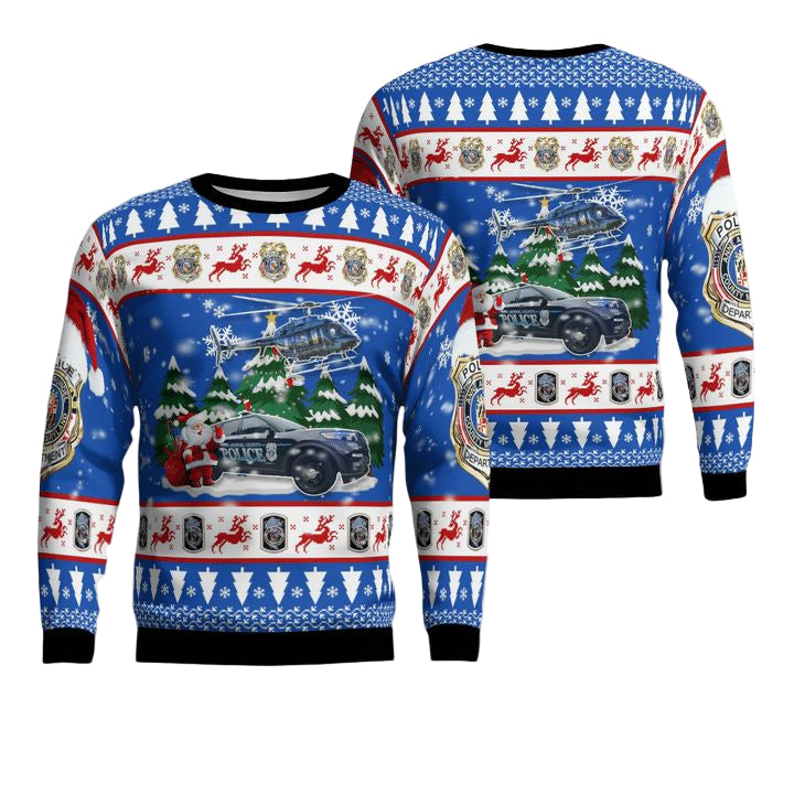 Anne Arundel County Maryland Anne Arundel County Police Department Car And Bell 407 Helicopter Christmas Sweater 3D ? Usalast
