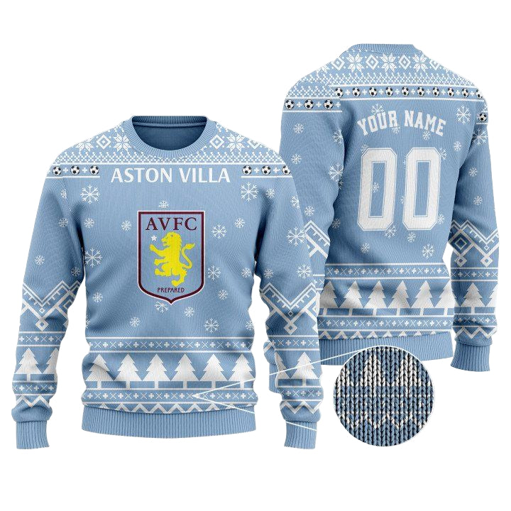 Aston Villa Custom Name And Number Ugly Christmas Sweater ? Usalast