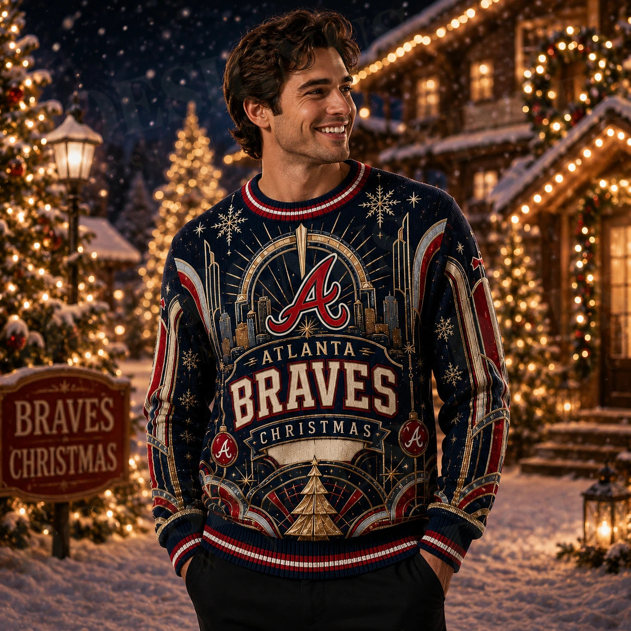 Custom Name And Number Atlanta Braves Christmas Ugly Sweater 2026
