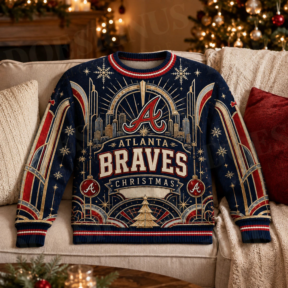Custom Name And Number Atlanta Braves Christmas Ugly Sweater 2026
