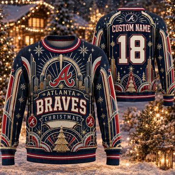 Custom Name And Number Atlanta Braves Christmas Ugly Sweater 2026