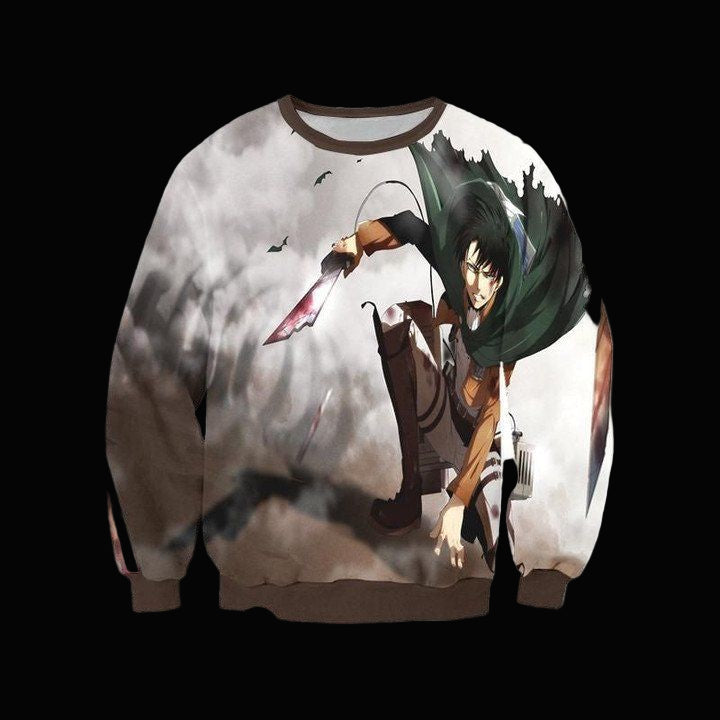 Attack On Titan Sweater ? Levi In Battle With Tattered 3D Printed Sweater ? Usalast