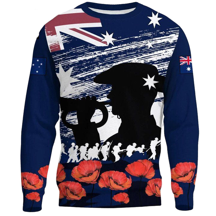 Australia Anzac Sweater ? Lest We Forget Flag And Poppies A24 ? Usalast
