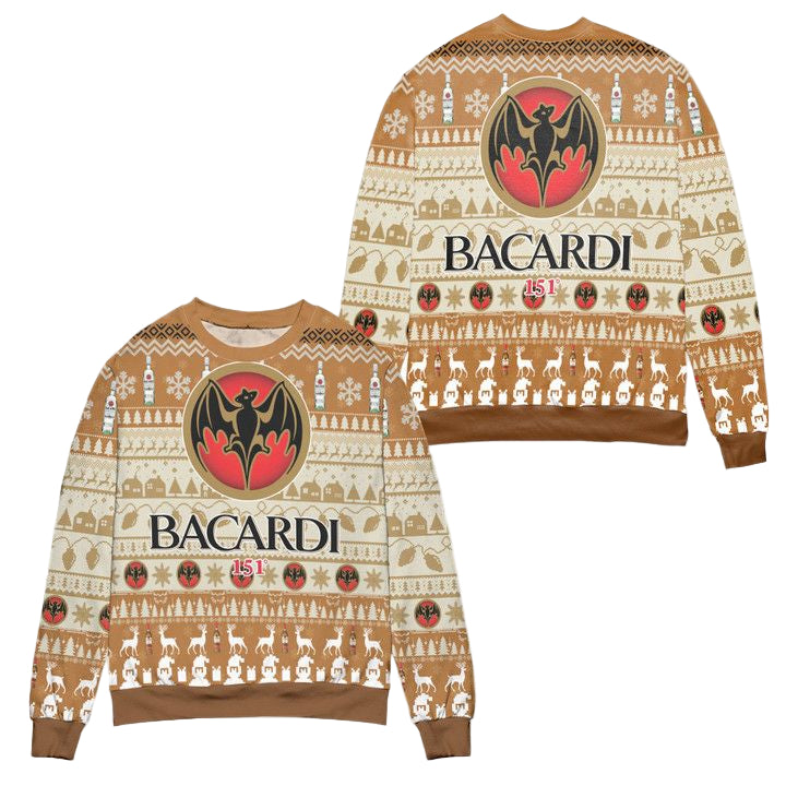 Bacardi 151 Reindeer Pattern Ugly Christmas Sweater ? Usalast