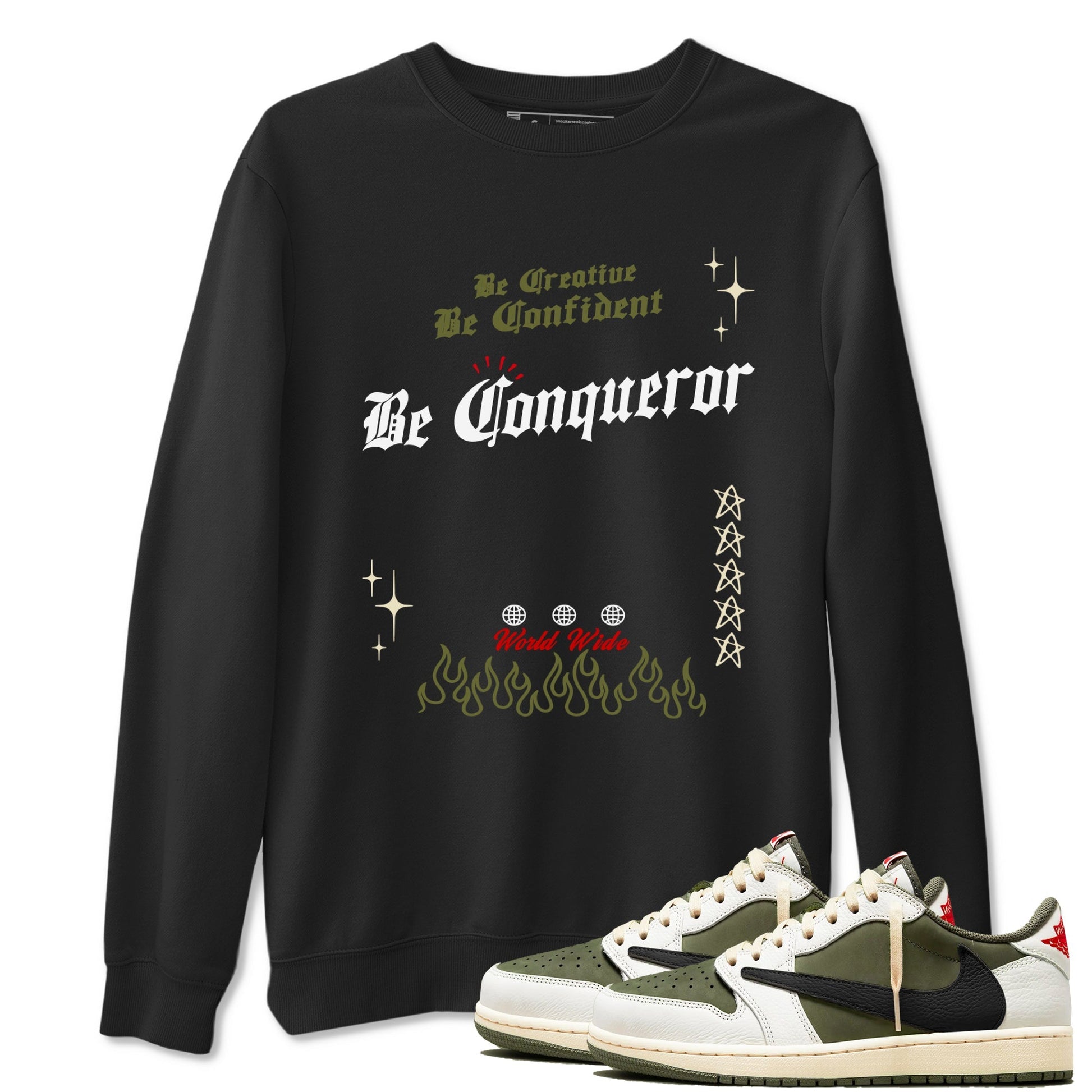 Be Conqueror Sneaker Tees - Air Jordan 1 Travis Scott Medium Olive