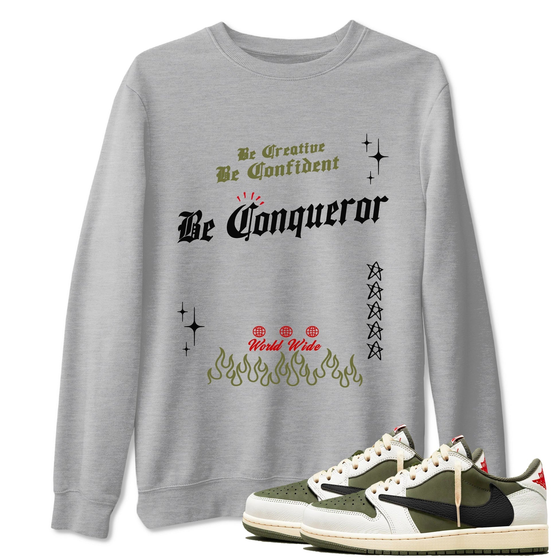Be Conqueror Sneaker Tees - Air Jordan 1 Travis Scott Medium Olive