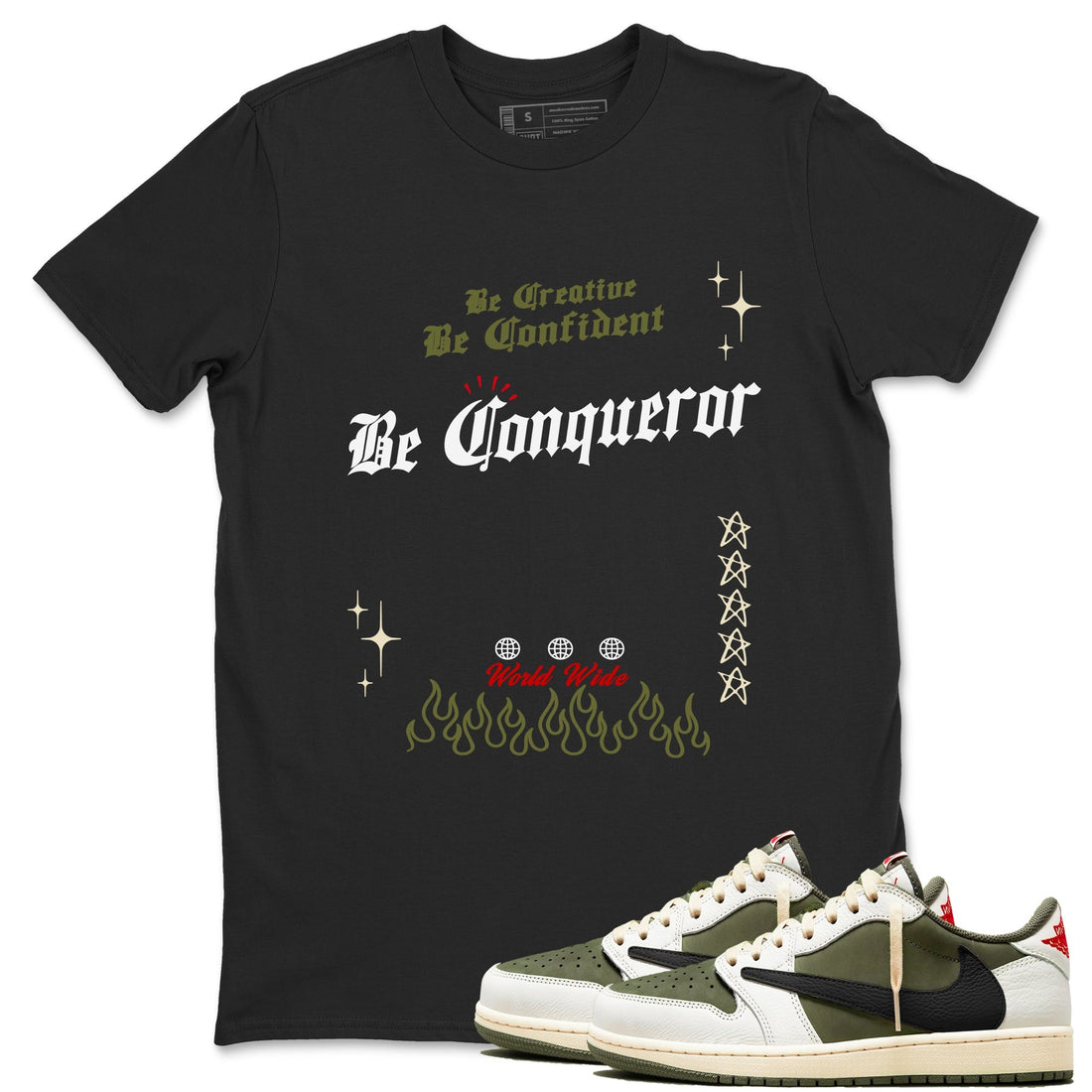 Be Conqueror Sneaker Tees - Air Jordan 1 Travis Scott Medium Olive