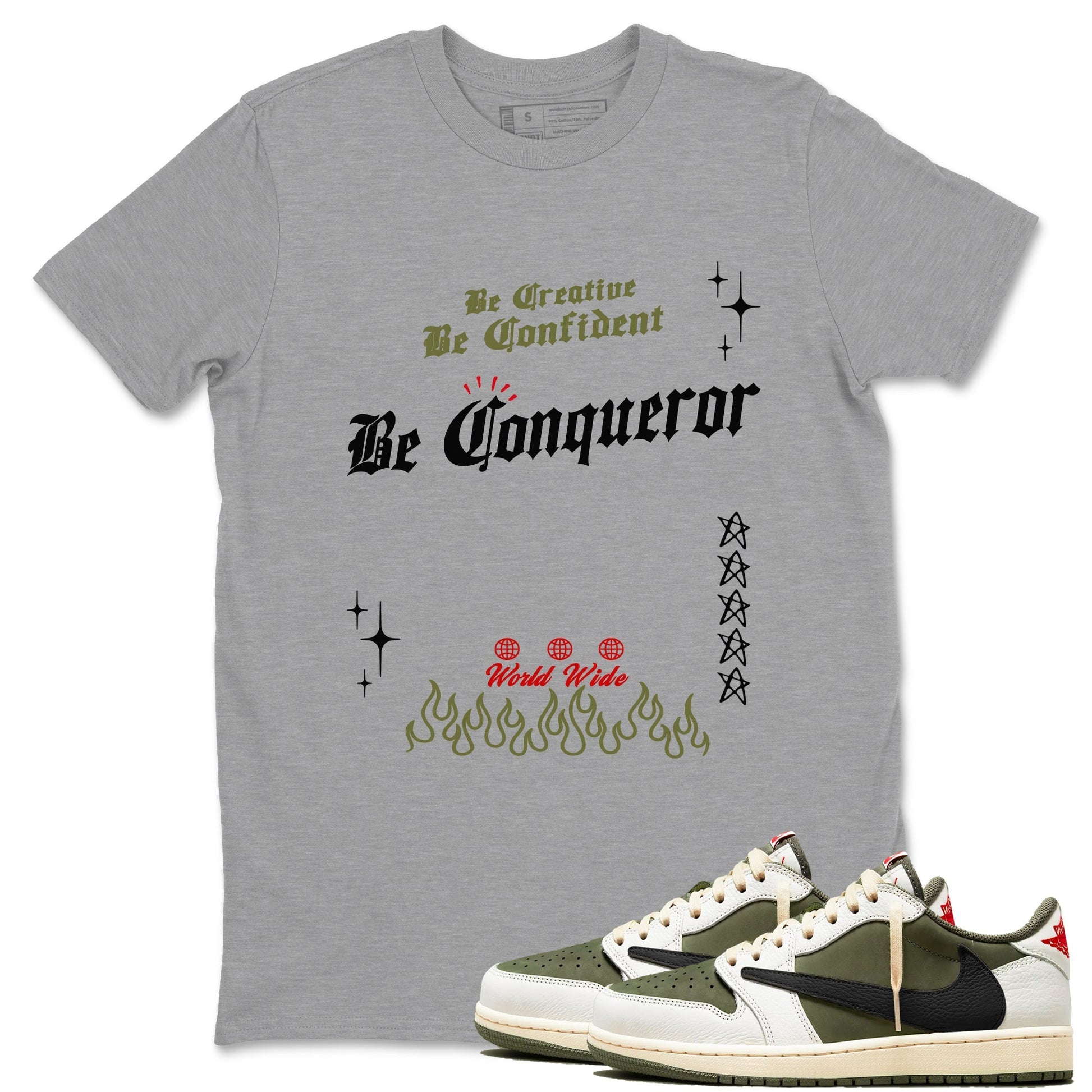 Be Conqueror Sneaker Tees - Air Jordan 1 Travis Scott Medium Olive