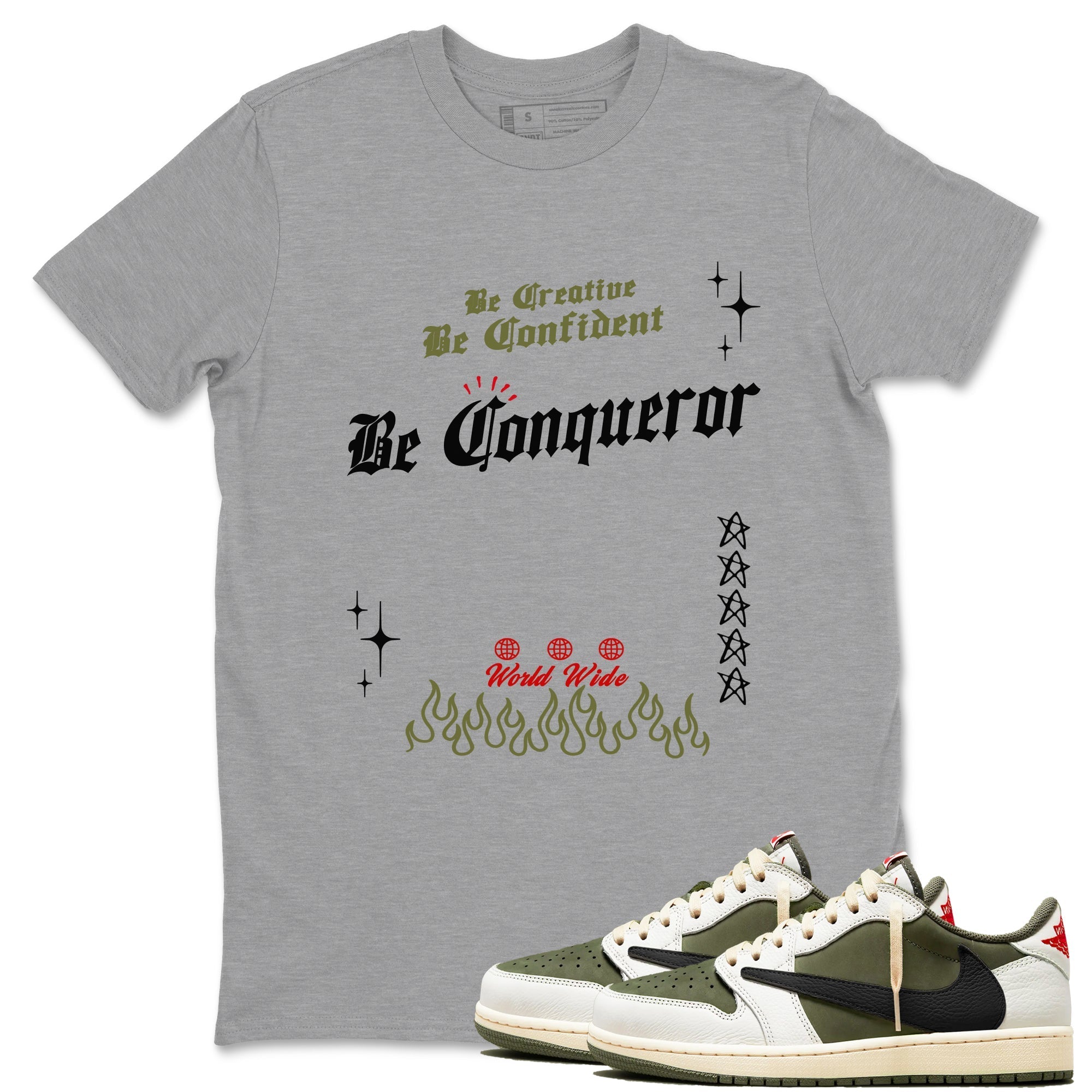 Be Conqueror Sneaker Tees - Air Jordan 1 Travis Scott Medium Olive
