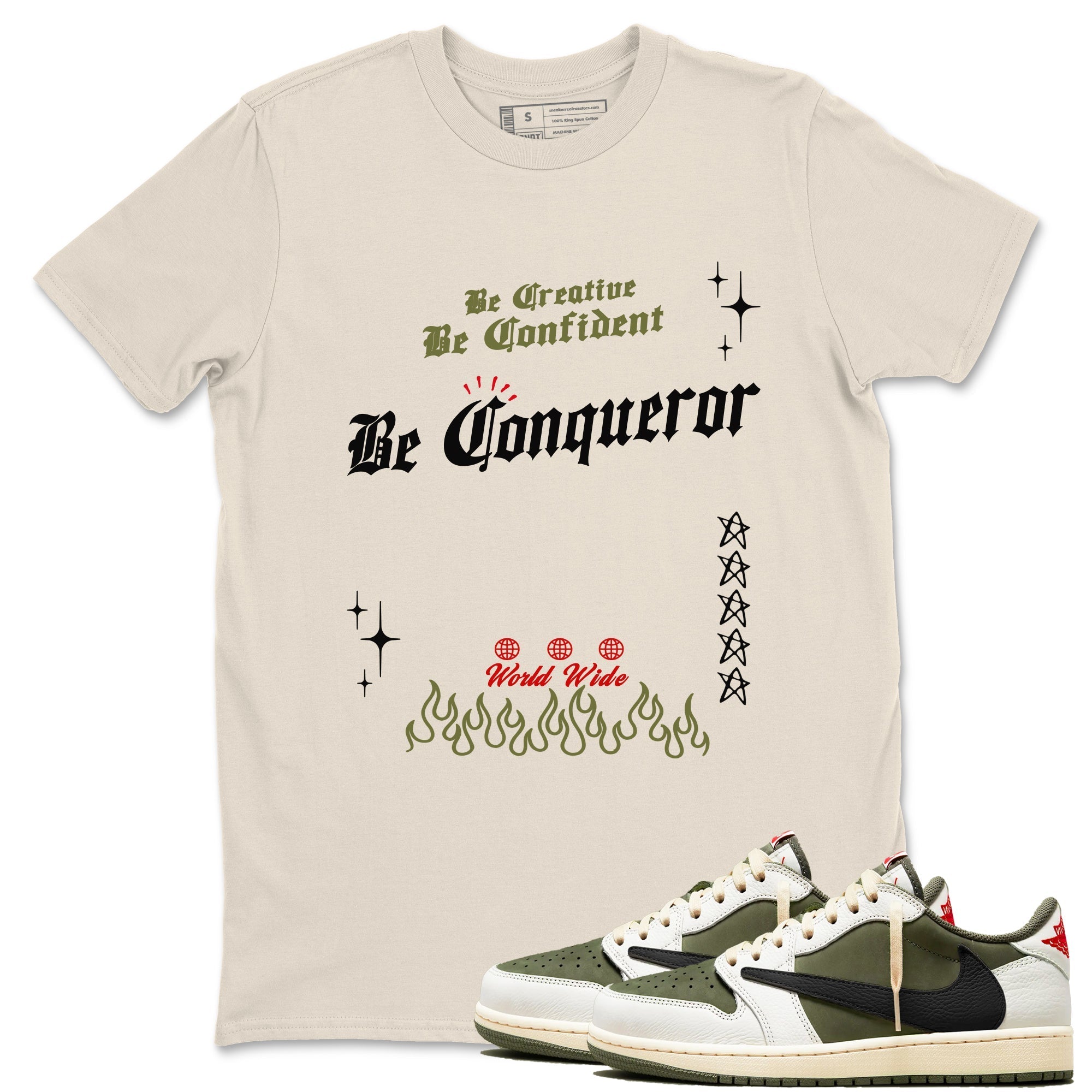 Be Conqueror Sneaker Tees - Air Jordan 1 Travis Scott Medium Olive