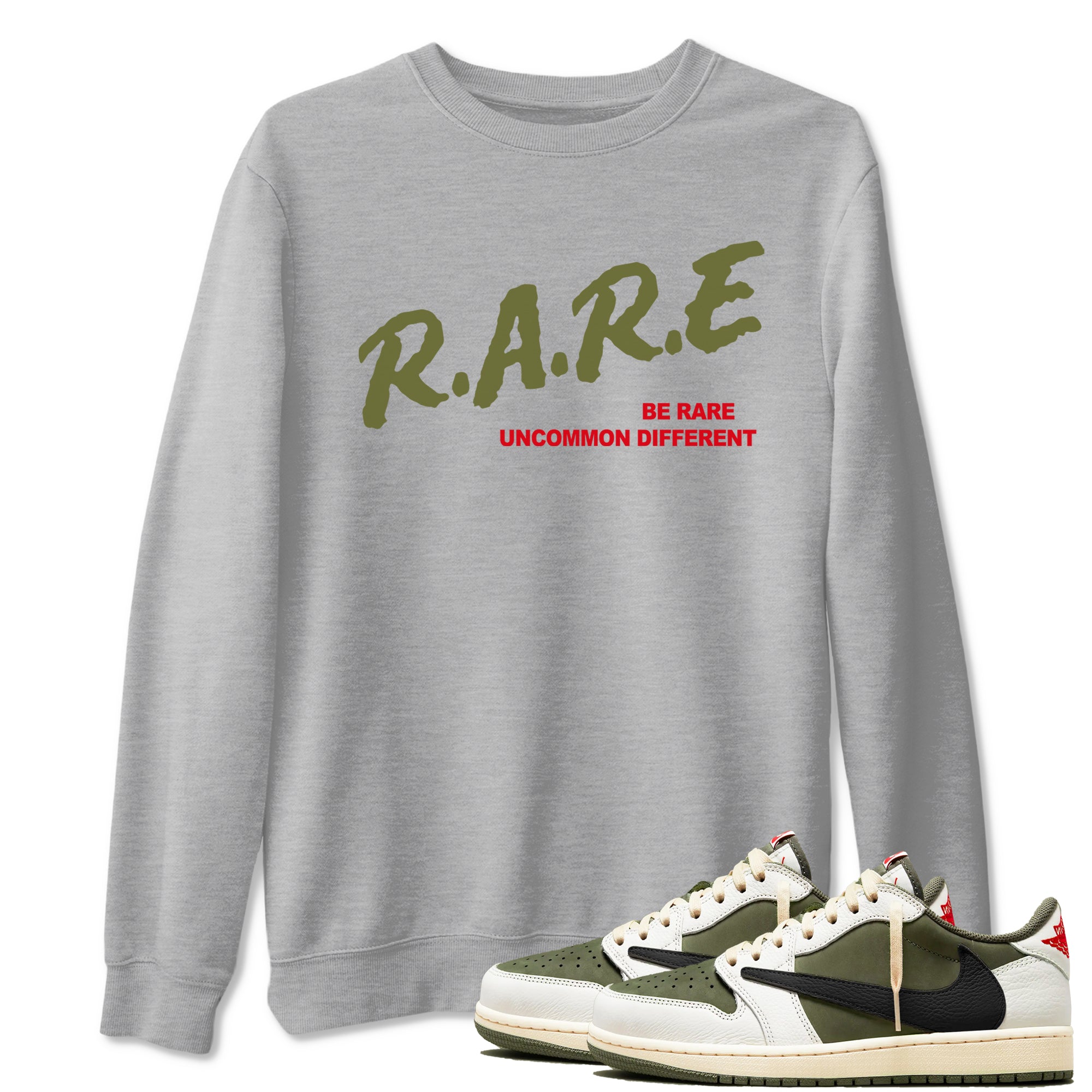Be Rare Uncommon Different Sneaker Tees - Air Jordan 1 Travis Scott Medium Olive