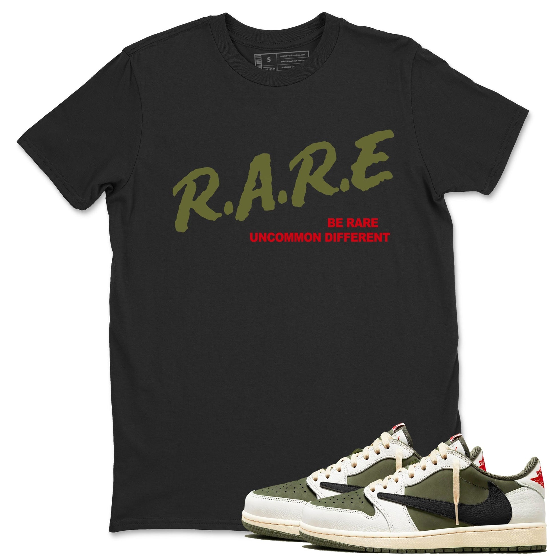Be Rare Uncommon Different Sneaker Tees - Air Jordan 1 Travis Scott Medium Olive