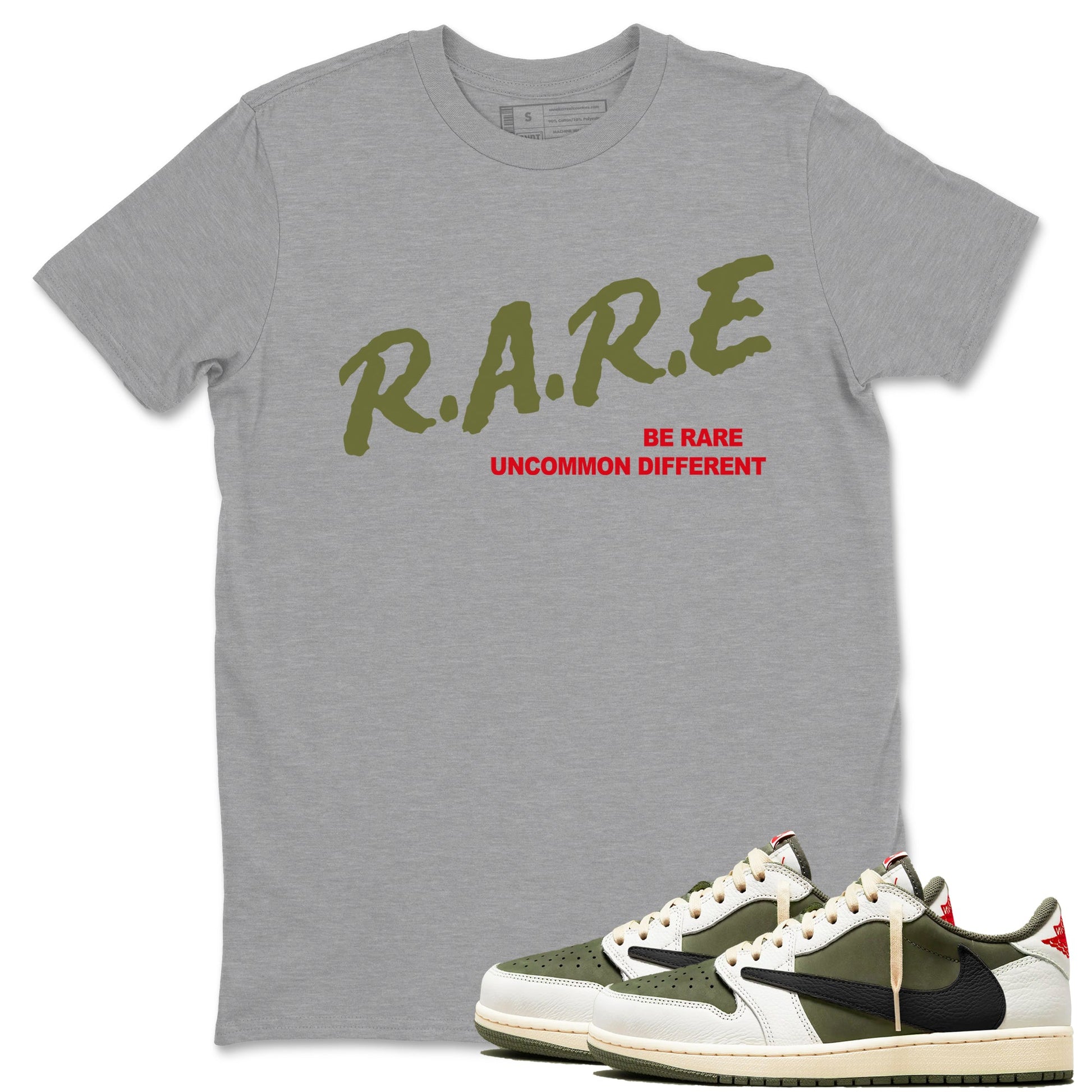 Be Rare Uncommon Different Sneaker Tees - Air Jordan 1 Travis Scott Medium Olive