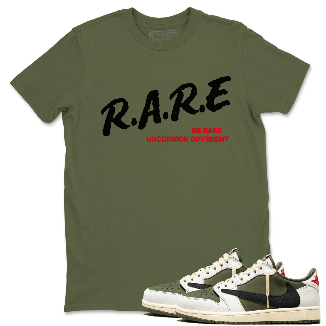 Be Rare Uncommon Different Sneaker Tees - Air Jordan 1 Travis Scott Medium Olive