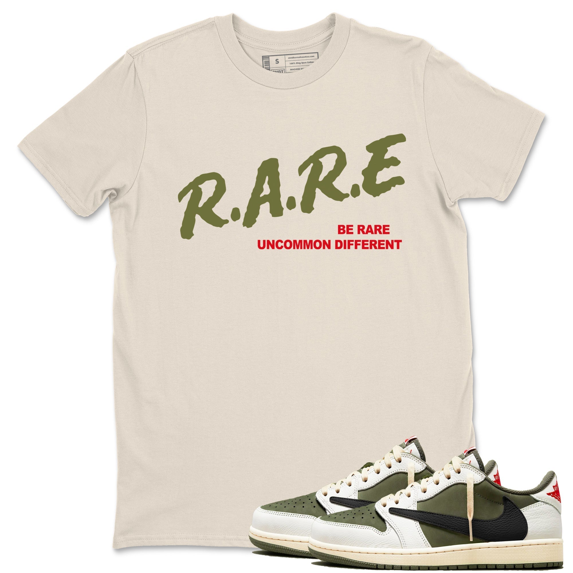 Be Rare Uncommon Different Sneaker Tees - Air Jordan 1 Travis Scott Medium Olive