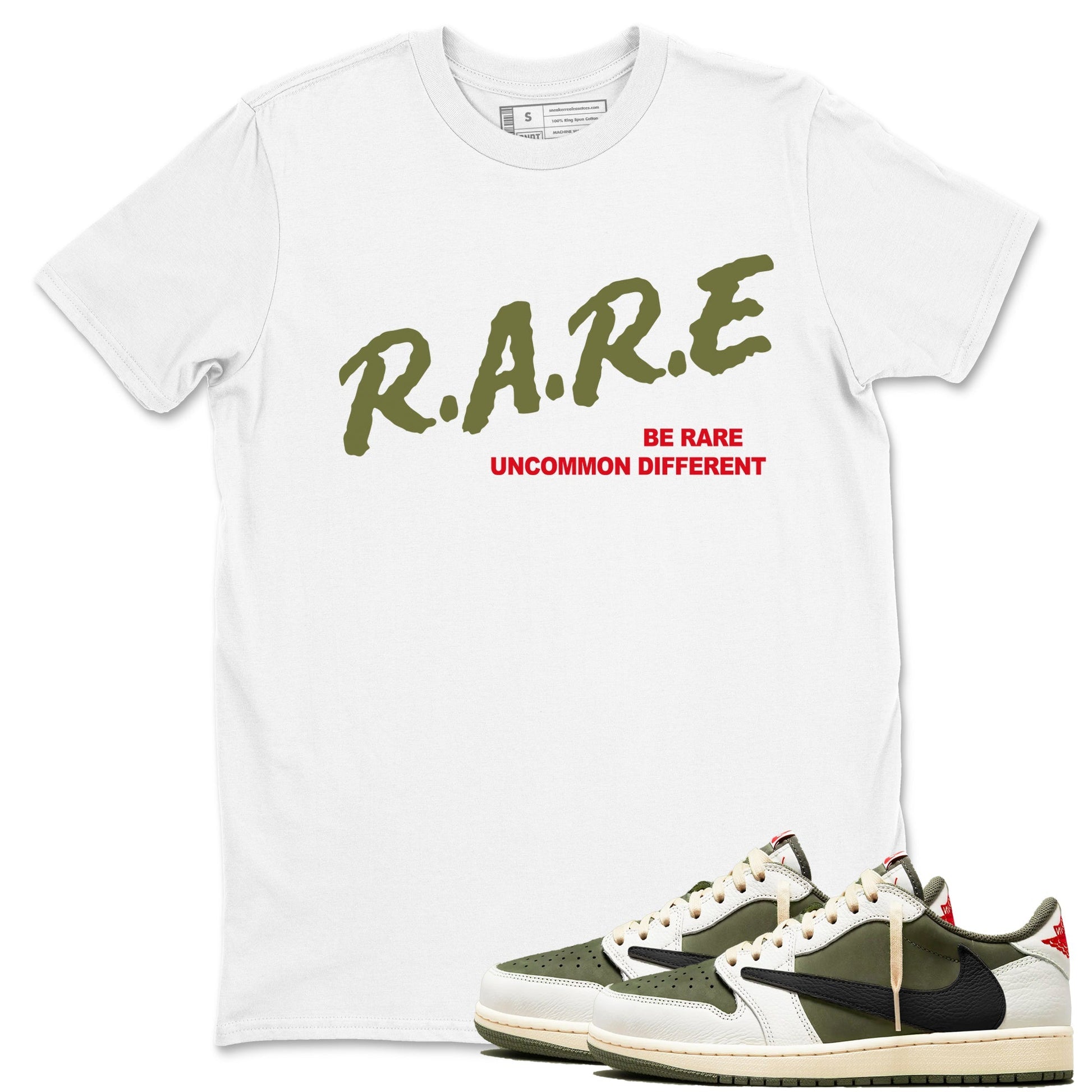 Be Rare Uncommon Different Sneaker Tees - Air Jordan 1 Travis Scott Medium Olive