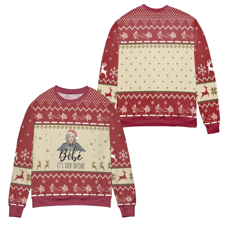 Bebe Its Cold Outside Schitts Creek Reindeer Snowflake Pattern Ugly Christmas Sweater ? Red ? Usalast