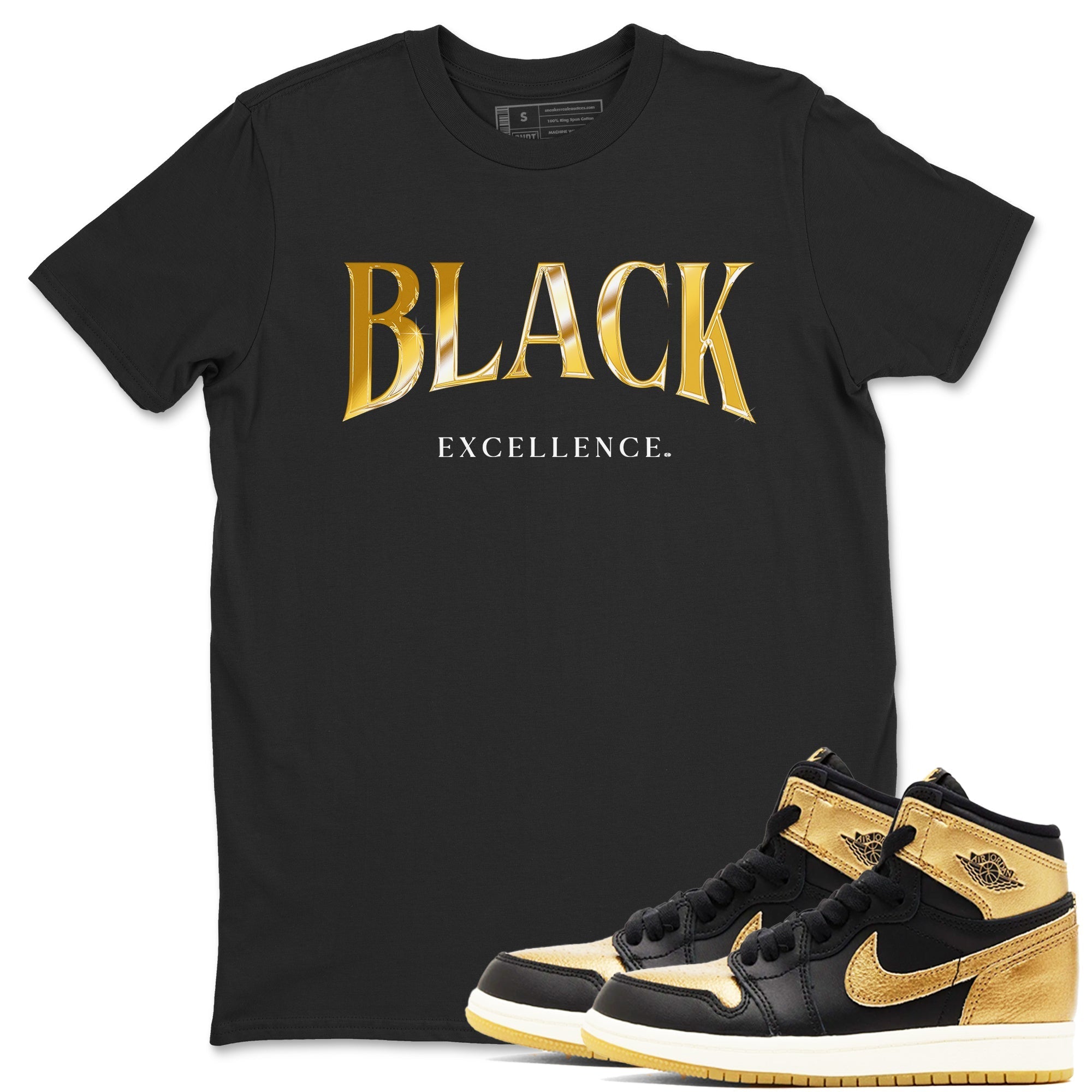 Black Excellence Sneaker Tees - Air Jordan 1 Black Metallic Gold
