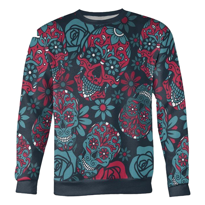 Blue And Red Sugar Skull Sweater ? Usalast