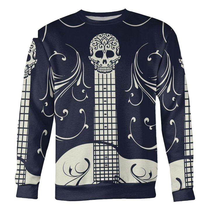 Blue And White Sugar Skull Guitar Sweater ? Usalast