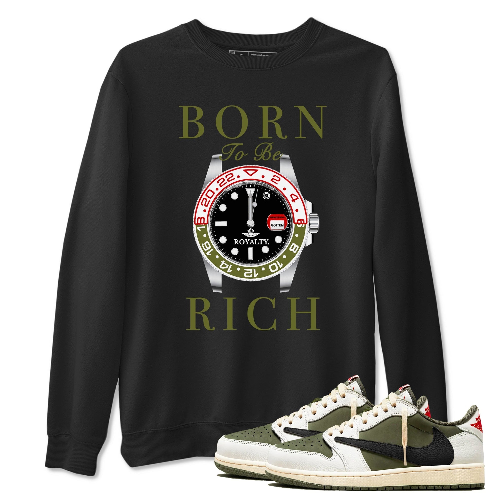 Born To Be Rich Sneaker Tees - Air Jordan 1 Travis Scott Medium Olive