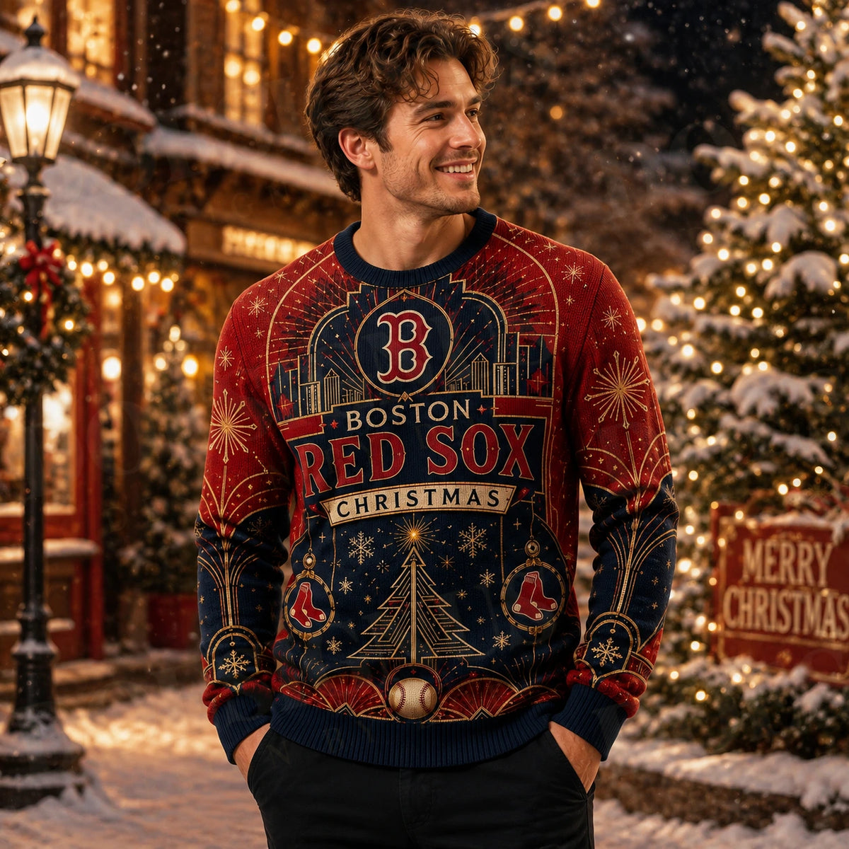 Custom Name And Number Boston Red Sox Heritage Noel Christmas Ugly Sweater 2026